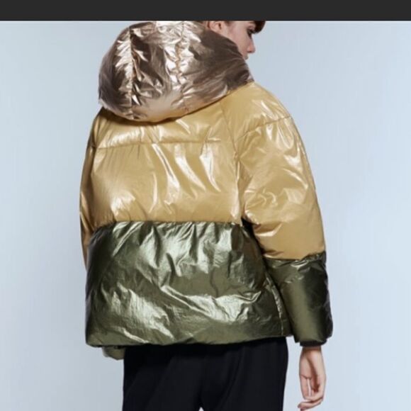 NWT Zara Golden Color-block Puffer Jacket Sz. XS - Picture 4 of 11